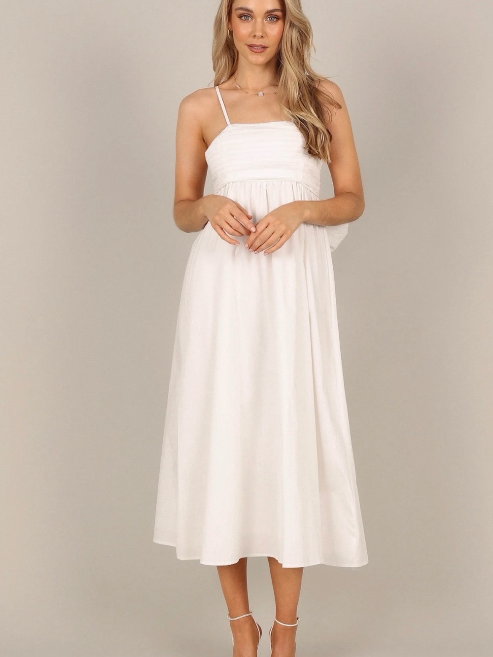 White Spaghetti Strap Midi Dress by Petal & Pup
